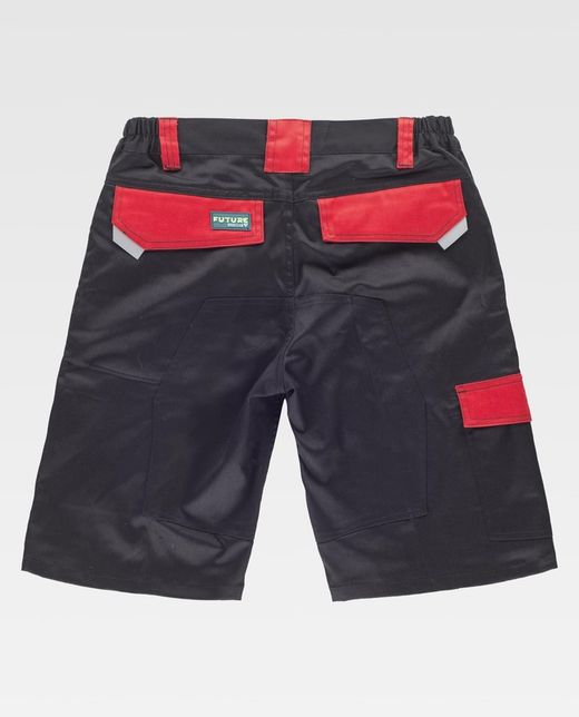 Bermuda de tejido elástico combinado Color Negro+Rojo