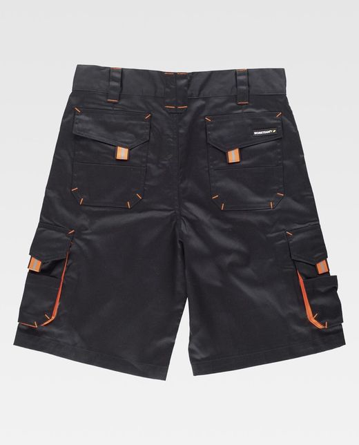 Bermuda Linie 6, Mehrfachtasche mit Gummizug an den Seiten Schwarz Orange AV