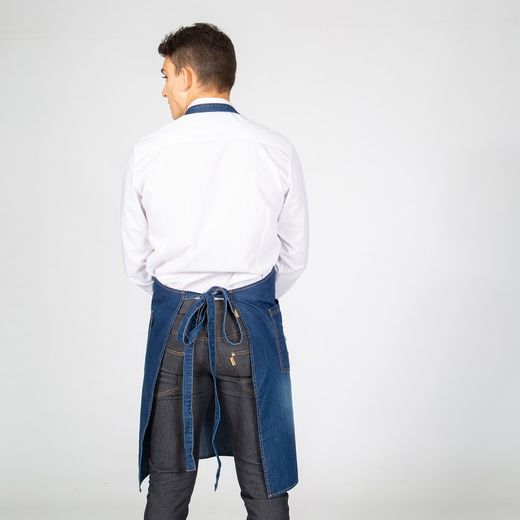 Bib apron worn indigo denim wash with pocket 80x82 cm "redline"