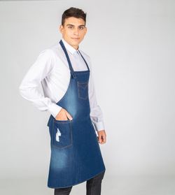 Bib apron worn indigo denim wash with pocket 80x82 cm "redline"