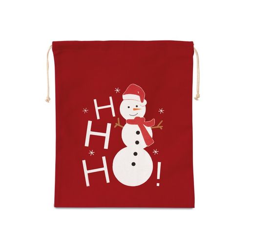 Borsa in cotone con chiusura a coulisse, design pupazzo di neve