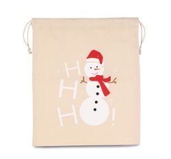 Borsa in cotone con chiusura a coulisse, design pupazzo di neve