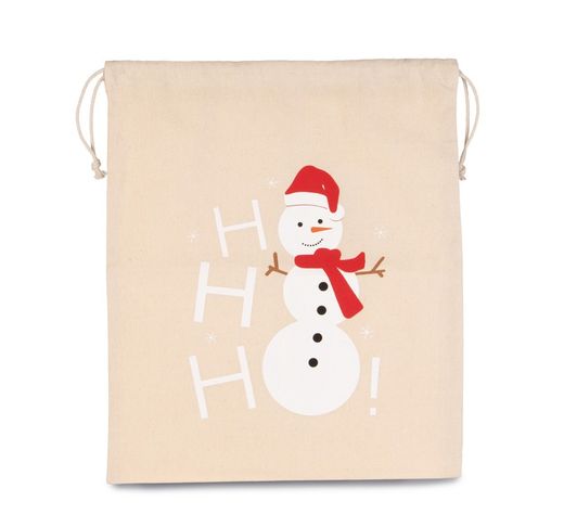 Borsa in cotone con chiusura a coulisse, design pupazzo di neve