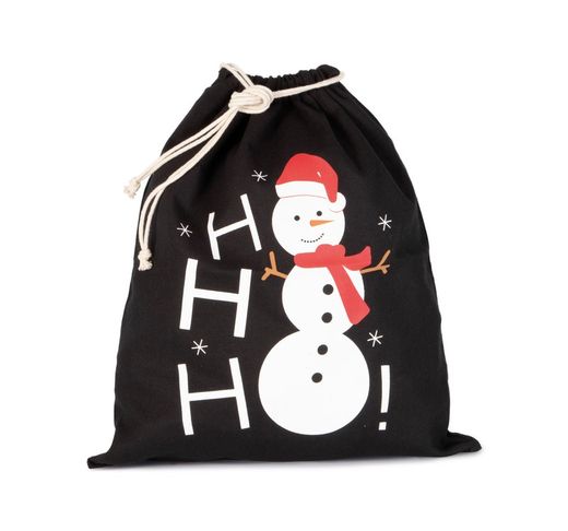 Borsa in cotone con chiusura a coulisse, design pupazzo di neve