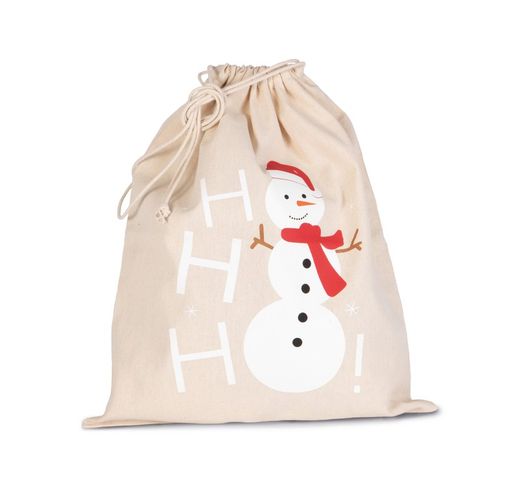 Borsa in cotone con chiusura a coulisse, design pupazzo di neve