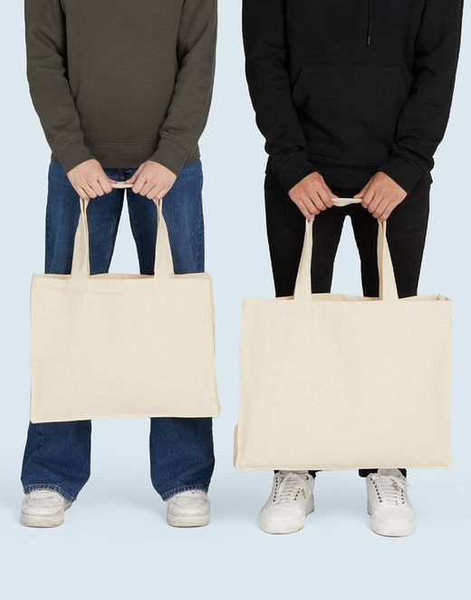 Bolsa de compra de lona asa larga con pliegues