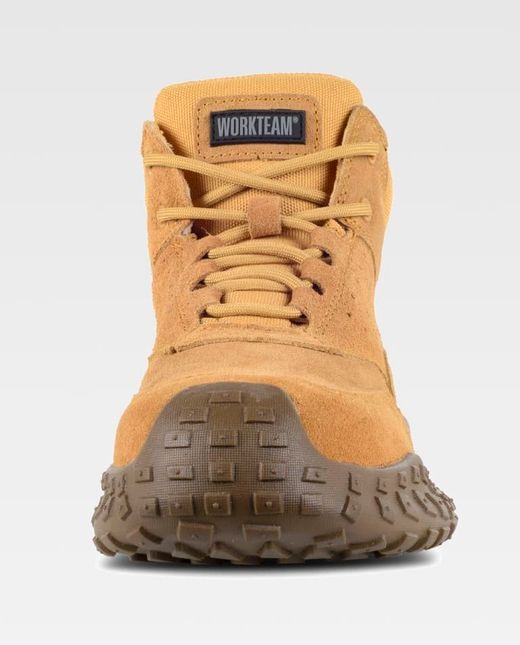 Bota baja de serraje con cordones. Libre de metal.
