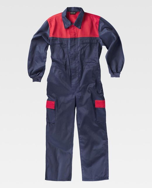 Overall mit kombinierter Passe, Nylonreißverschlüssen, zwei Beintaschen mit kombinierten Klappen Navy Red