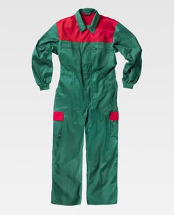 Overall mit kombinierter Passe, Nylonreißverschlüssen, zwei Beintaschen mit kombinierten Klappen Grün Rot
