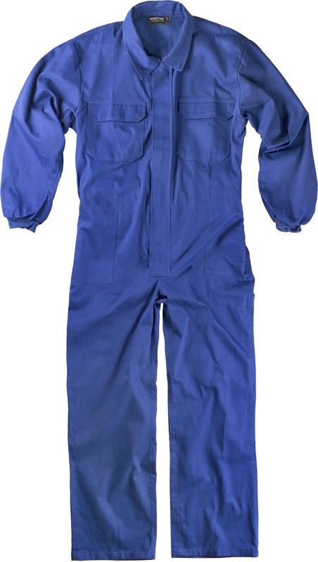 Straight jumpsuit with concealed metal zipper and 2 chest bags with flaps 100% Cotton Azulina