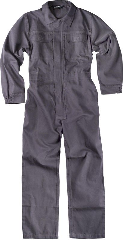 Gerader Overall mit verdecktem Metallreißverschluss und 2 Brusttaschen mit Klappen aus 100% Baumwollgrau