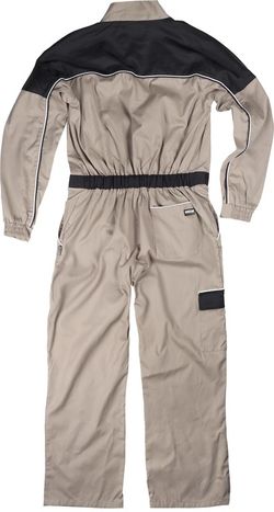 Gerader Overall mit Riemenkragen, Passe und zweifarbigen Details Beige Black
