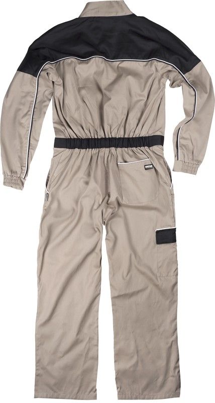 Gerader Overall mit Riemenkragen, Passe und zweifarbigen Details Beige Black