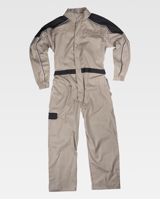 Gerader Overall mit Riemenkragen, Passe und zweifarbigen Details Beige Black