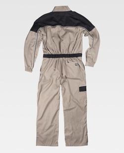Gerader Overall mit Riemenkragen, Passe und zweifarbigen Details Beige Black