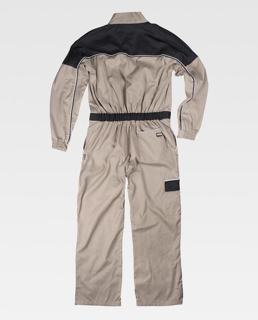Gerader Overall mit Riemenkragen, Passe und zweifarbigen Details Beige Black