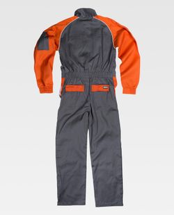 Gerader Overall mit Streifenhals, Ärmeln und zweifarbigen Details Grau-Orange