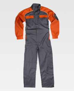 Gerader Overall mit Streifenhals, Ärmeln und zweifarbigen Details Grau-Orange