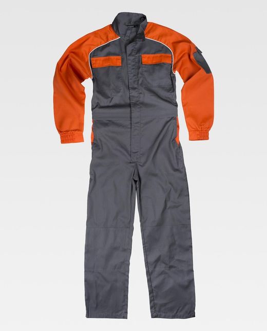 Gerader Overall mit Streifenhals, Ärmeln und zweifarbigen Details Grau-Orange