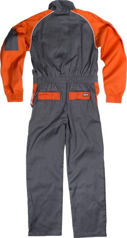 Gerader Overall mit Streifenhals, Ärmeln und zweifarbigen Details Grau-Orange