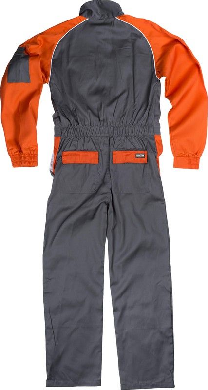 Gerader Overall mit Streifenhals, Ärmeln und zweifarbigen Details Grau-Orange