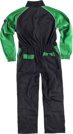 Gerader Overall mit Streifenkragen, Ärmeln und zweifarbigen Details Schwarz Pistaziengrün