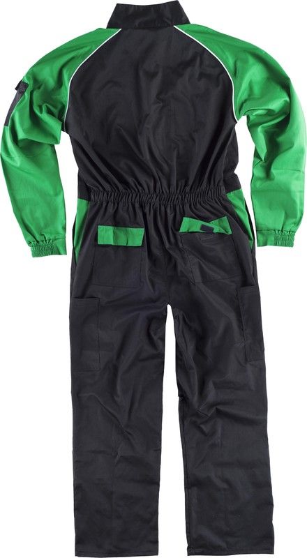 Gerader Overall mit Streifenkragen, Ärmeln und zweifarbigen Details Schwarz Pistaziengrün