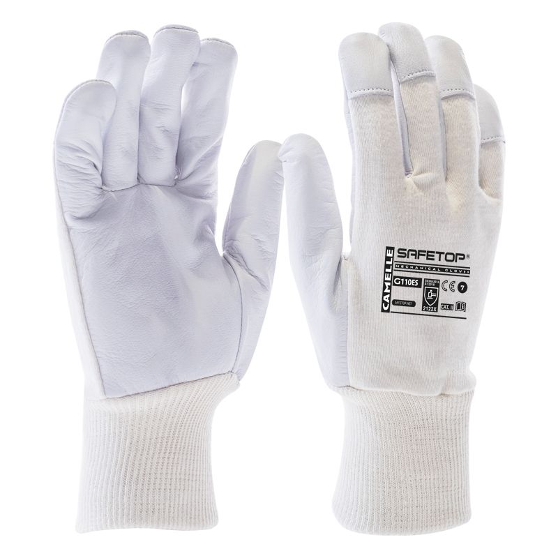 CAMELLE, Guante piel - algodon blanco, cierre elástico