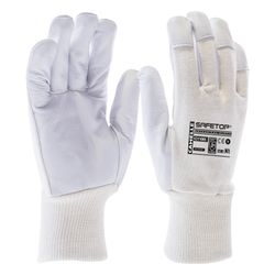 CAMELLE, Guante piel - algodon blanco, cierre elástico