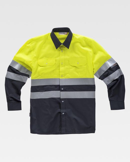 AV Combo Shirt mit reflektierenden Bändern, Langarm Navy Yellow AV