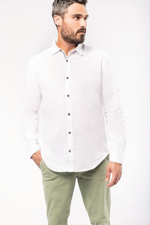 Herren Langarm Leinenhemd