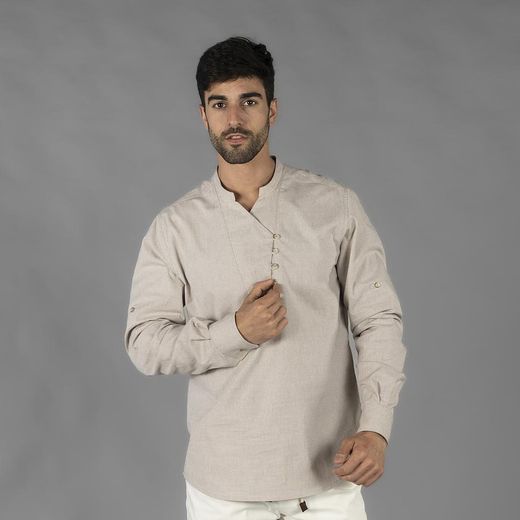 Camisa Hombre Chambray Cuello Mao Nias