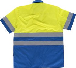 Camisa manga corta combinada con 2 bolsos de pecho Azulina / Amarillo
