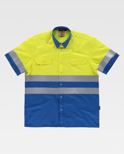 Camisa manga corta combinada con 2 bolsos de pecho Azulina / Amarillo