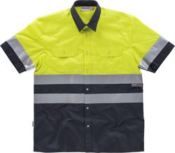 Camisa manga corta combinada con 2 bolsos de pecho Marino / Amarillo