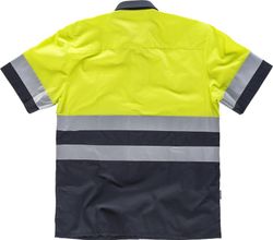 Camisa manga corta combinada con 2 bolsos de pecho Marino / Amarillo