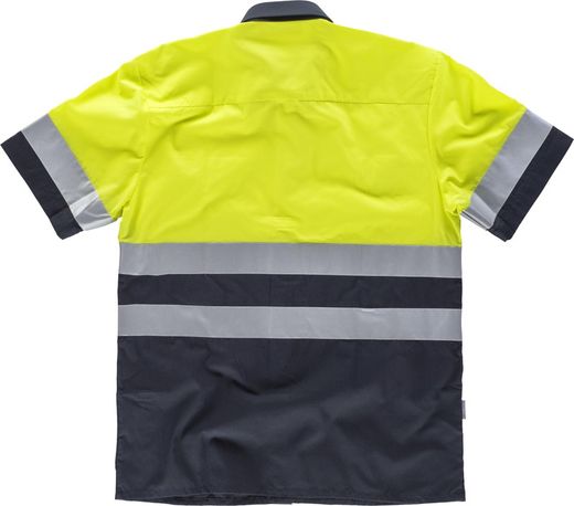 Camisa manga corta combinada con 2 bolsos de pecho Marino / Amarillo