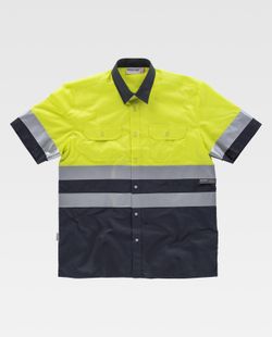 Camisa manga corta combinada con 2 bolsos de pecho Marino / Amarillo