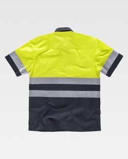 Camisa manga corta combinada con 2 bolsos de pecho Marino / Amarillo
