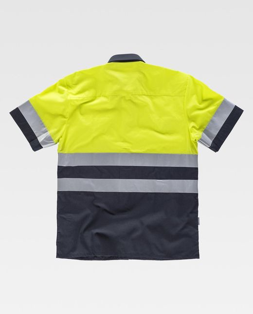 Camisa manga corta combinada con 2 bolsos de pecho Marino / Amarillo