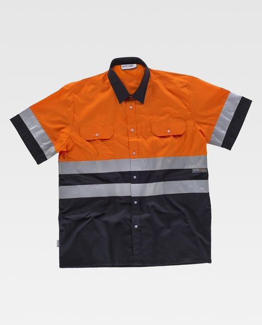 Camisa manga corta combinada con 2 bolsillos Marino / Naranja