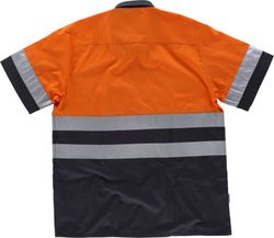 Camisa manga corta combinada con 2 bolsillos Marino / Naranja
