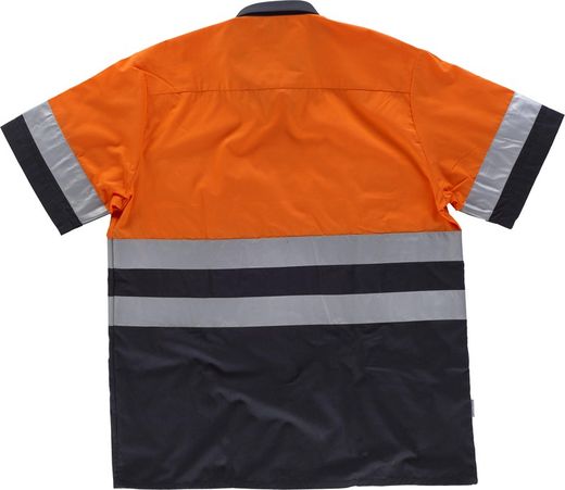 Camisa manga corta combinada con 2 bolsillos Marino / Naranja