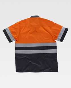 Camisa manga corta combinada con 2 bolsillos Marino / Naranja