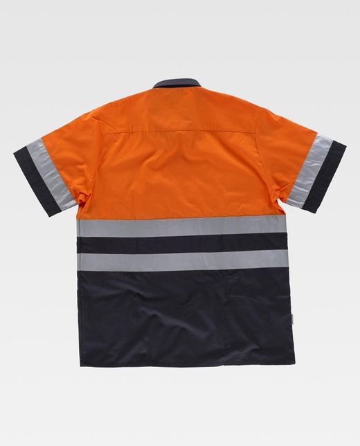 Camisa manga corta combinada con 2 bolsillos Marino / Naranja