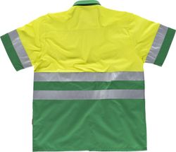 Chemise à manches courtes combinée avec 2 poches poitrine et bandes réfléchissantes Vert Jaune AV
