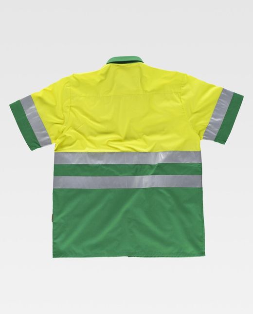 Chemise à manches courtes combinée avec 2 poches poitrine et bandes réfléchissantes Vert Jaune AV