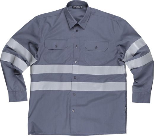 Long-sleeved shirt with 2 chest bags and reflective tapes Gray