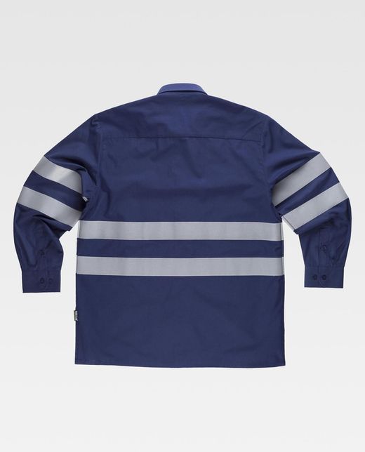 Langarmhemd mit 2 Brusttaschen und reflektierenden Bändern Navy