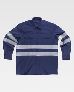 Langarmhemd mit 2 Brusttaschen und reflektierenden Bändern Navy